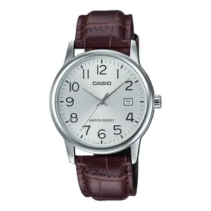 Casio Men’s Brown Leather Watch with Silver Dial - MTP-V002L-7B2UDF