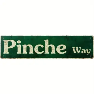 Vintage Rustic Metal Tin Sign Wall Decor - 16x4 Inch Pinche Way Street Sign for Home, Office, for Man Cave & Bar - Aged Green with White Lettering, Easy Wall-Mounted Installation, Vintage Metal Tin Sign, Rustic Charm, Weathered Finish