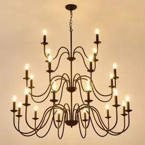 8-Light Farmhouse Chandelier, Black Metal Chandeliers Light Fixtures Industrial for High Ceiling Living Dining Room Foyer. Adjustable Height-E12