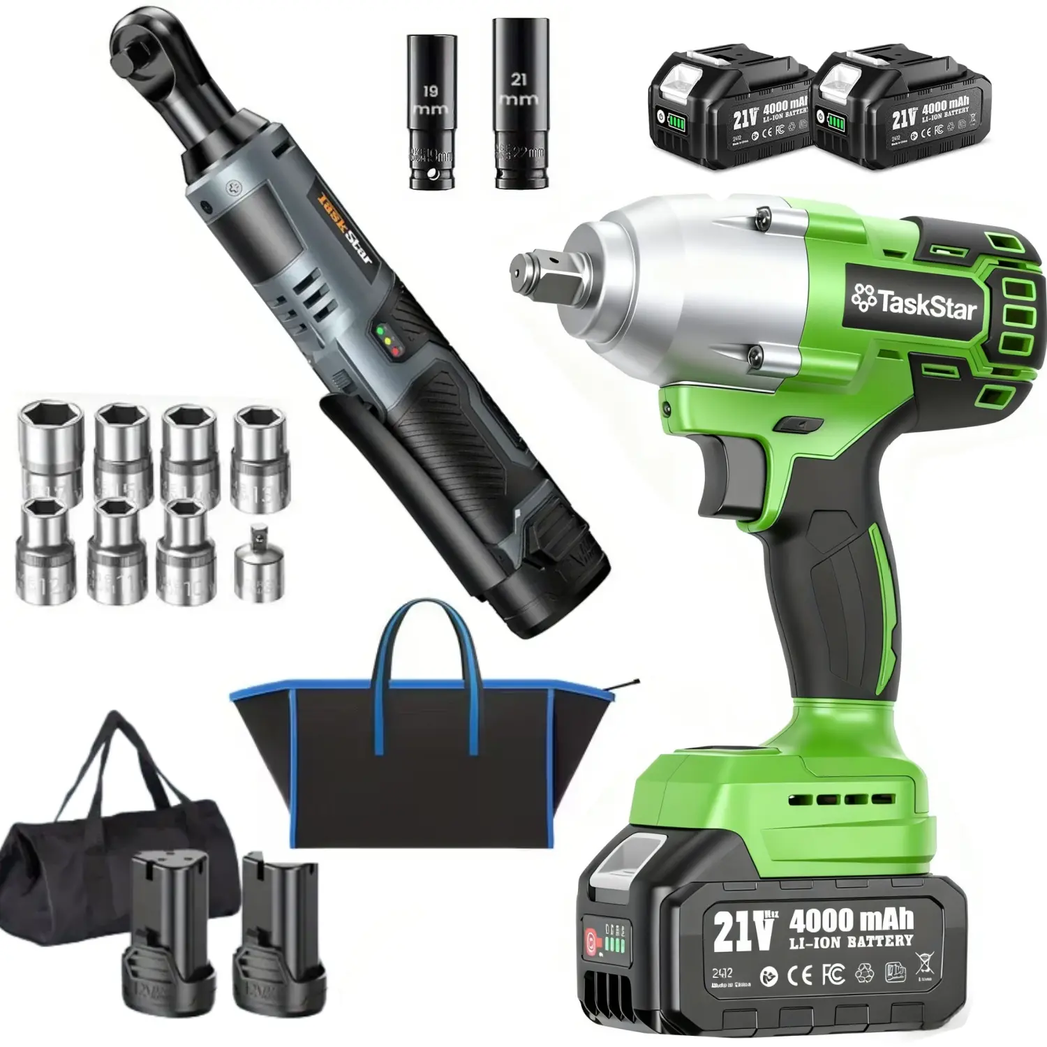 800N.m 1/2 Inch Cordless Electric Impact Gun+40N.m Electric Ratchet Wrench, Variable Speed Trigger, Batteries And Fast Charger, Automotive And Domestic Use, Repair Goodies, DIY, Best Christmas Gift for Man