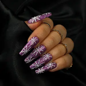 [CHRISTMAS DEAL BUY 2 GET 1 FREE] Purple Glitter Snowflake Christmas Press On Nails, Sparkly Winter Holiday Nail Art Set