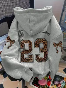 Women's Hooded Sweatshirt Light Floral Fashion Trend Street Casual Vintage Youth Versatile Texture Outdoor City Digital Leopard Print