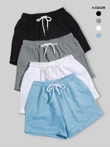 Women's Casual Summer Light Shorts Set, Fitted Plain Design, Thin Soft Kint Fabric, Knit, Short Pants for Daily Wear, Comfortable, Chic & Stylish