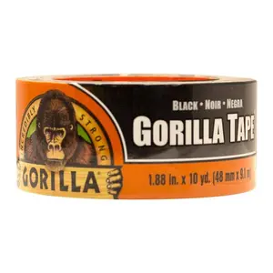 Gorilla 10 yds. Black Duct Tape, All-Surface Solution, Lasting Repairs, Extreme Conditions Tape, Universal Repair Tape, Reliable Duct Tape, All-Purpose Heavy Duty Tape, Hand-Tearable Strong Tape.