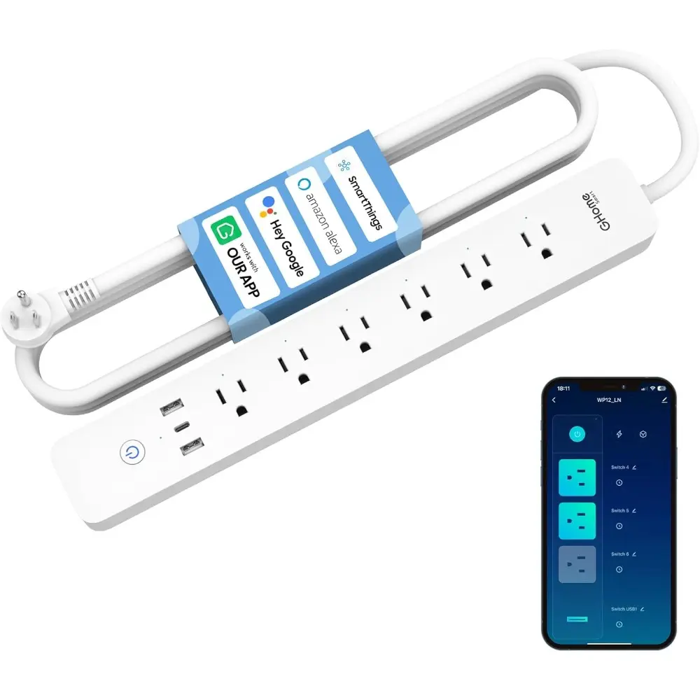 Smart Plug Power Strip with 6 Smart Outlets (1800W 15A), 30W Fast Charging 3 USB Ports (2A1C), WiFi Surge Protector for Christmas Lights & Small Business, Alexa/Google Home Compatible, Energy Monitor, 7.18 ft Mountable Flat Plug, Fast Charger, Remote Cont