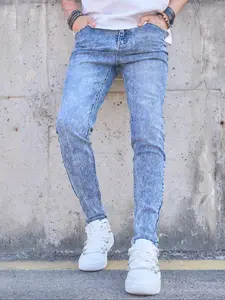 Men's Regular Fit Plain Ripped Denim Jeans, Casual Comfy Slim-fitting Pants for Daily Wear, Fashion Men's Bottoms for All Seasons, Cotton
