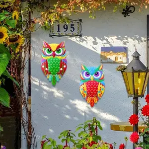 Colorful Owl Design Wall Art, Bohemia Iron Pendulum Decor, Boho Decoration, Wall Decor, Wall Hanging, Hangable, Outdoor Decor, Garden Ornament for Garden, Yard, Living Room, Bedroom, Patio, Balcony