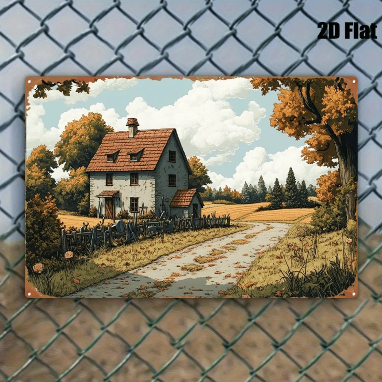 1pc 2D Flat Sheet Painting Country Cottage Scenery Decorative Painting Classic Character Design, Vibrant Colors, Bedroom And Home Theater Decoration Easy Wall-Mount Installation