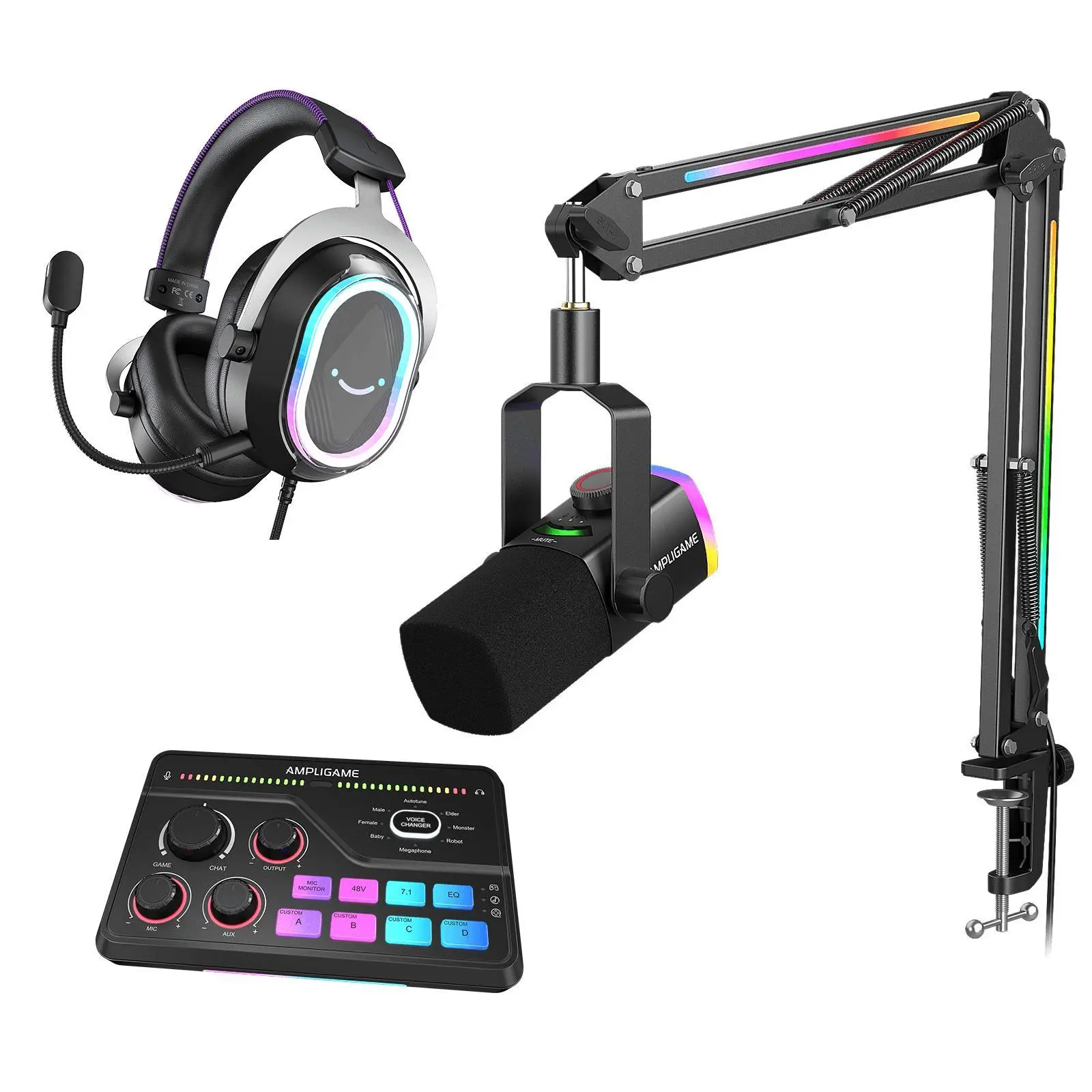 fifine Streaming & Gaming Ultimate Bundle Kit:  AM8ProT Microphone Kit + SC8 Audio Mixer + H13 Headset