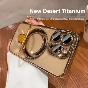 Applicable Trendy Ip16promax Phone Case 15 Magnetic IP14 Electroplating Transparent 13 Bracket 12 Ultra-Thin High-Grade Personality Silicone Smartphone