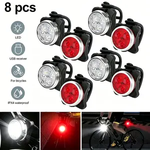 VASTFIRE 2×USB Charging Bicycle Light Set Front & Rear Safety 4 Modes IPX4 Waterproof High Quality LED Kit for Men Women City Highway Mountain Bicycles Helmets