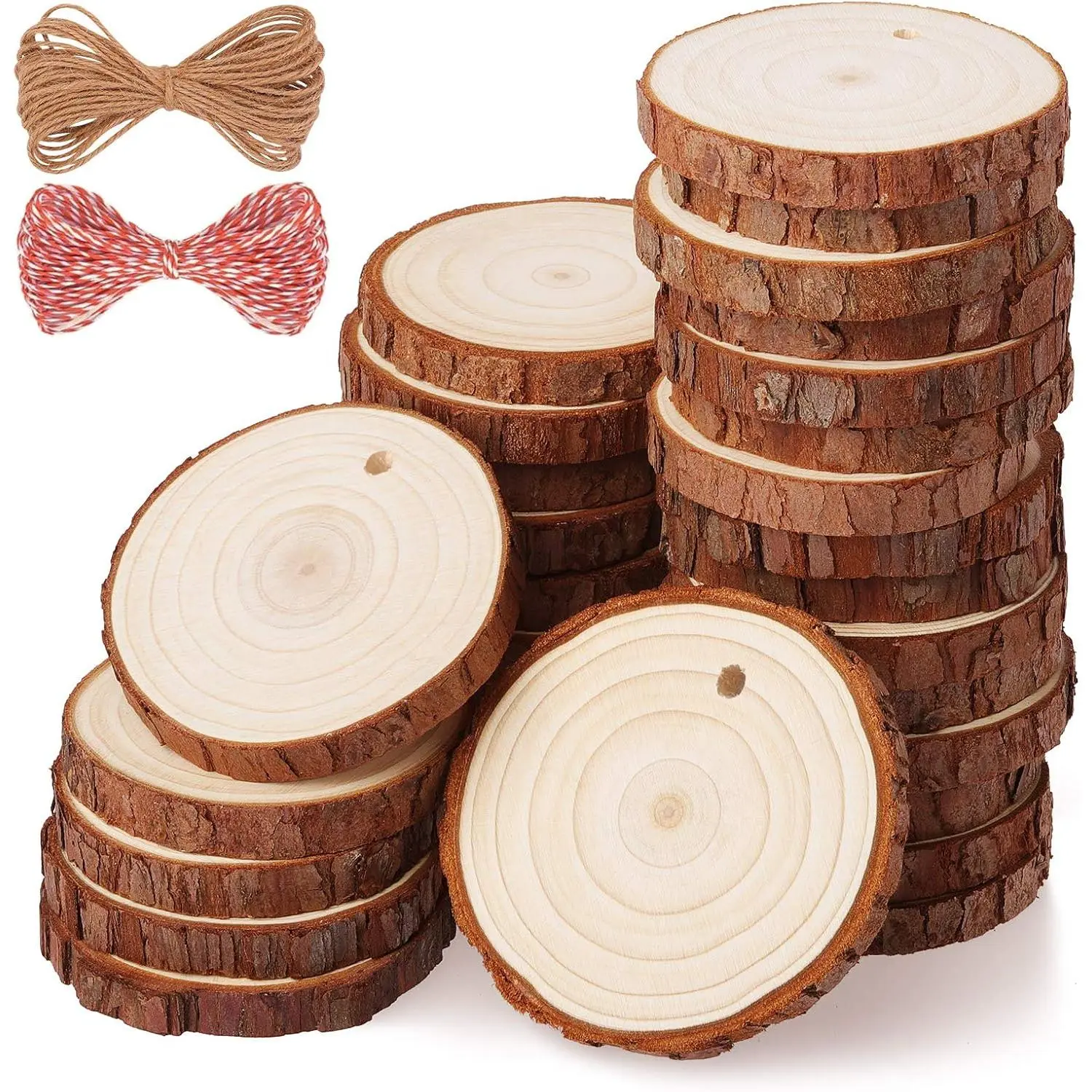 Slices 30 count 2.0-2.4 Inches Craft  kit Unfinished Predrilled Tree Slices with Hole, Wooden Circles for Arts and Crafts Christmas Ornaments DIY Crafts