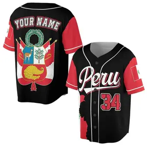 Personalized Peru Flag Coat of Arms Baseball Jersey - Name & Number Shirt S-5XL C3