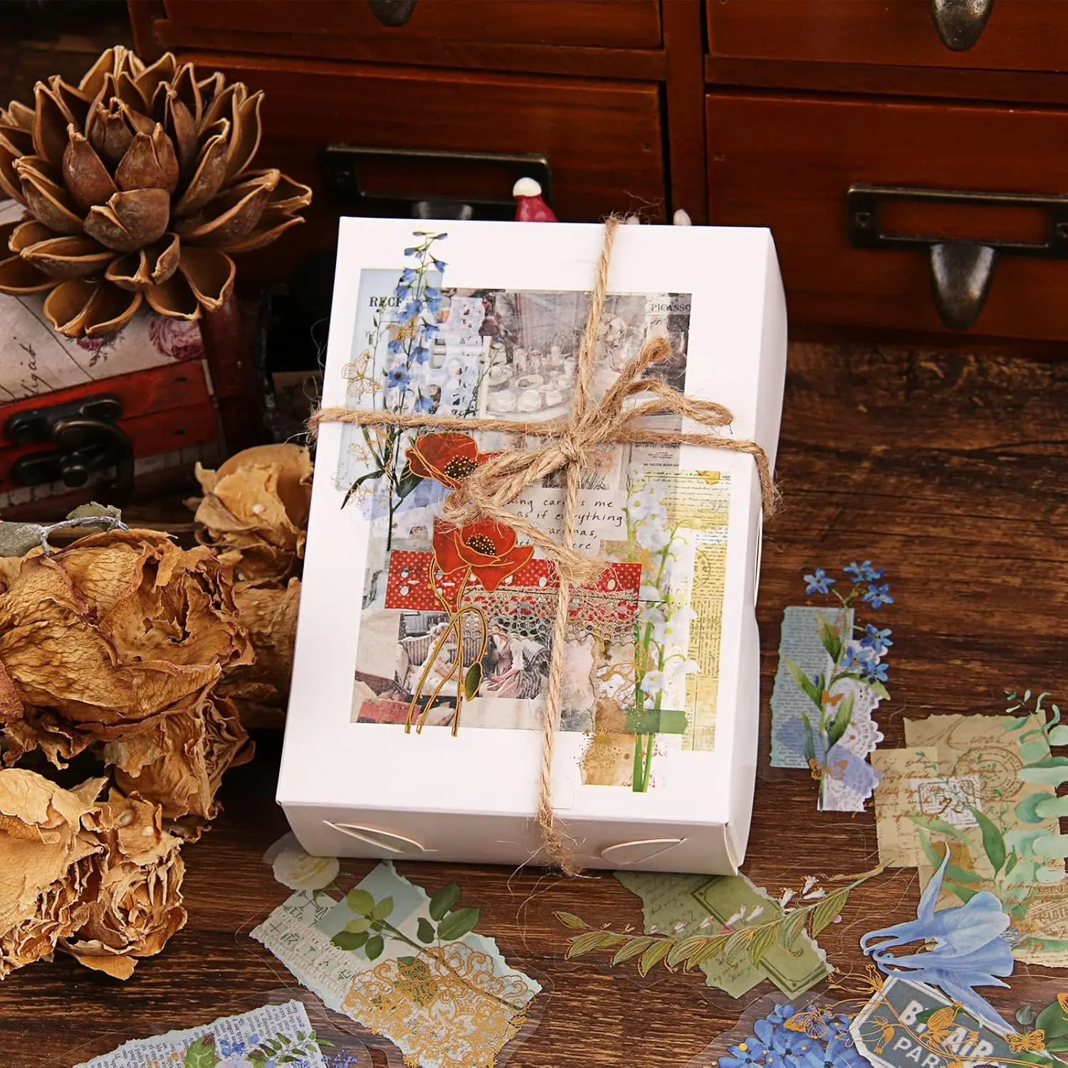 180-Pack Transparent PET Nature Plant Stickers Hand Tool Kit, Vintage Colorful Small Floral Stickers for Scrapbooking, Adult Journaling, Wedding, Junk Journals, Collage, Cellphone, Invitation Card, Self-Adhesive, 180 Pieces