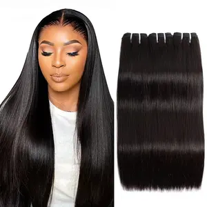 [SUMMER VIBES]15A Straight Virgin Hair Extensions Natural Black Straight Human Hair Bundles 100% Unprocessed Raw Hair Bundles Bone Straight Double Weft Human Hair Extensions Natural Black for Women