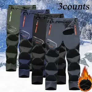 Men’s 3-piece waterproof and warm winter ski softshell outdoor pants with zippered pockets, wool-lined jogger-style pants, suitable for hiking and ski touring (horn-leg sports).