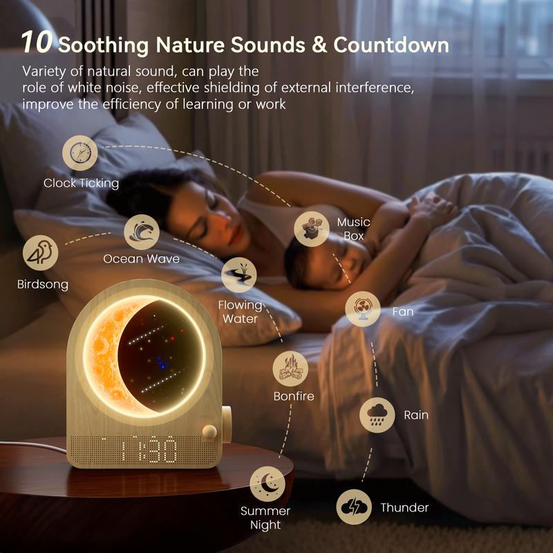 Blonbar Meteor Alarm Clock for Heavy Sleeper, 10 Sleep Sounds, Dual Alarm, Backlit buttons, Smart Wake Up Light with Sunrise ,Dimming Moon Lamp, Ideal gift