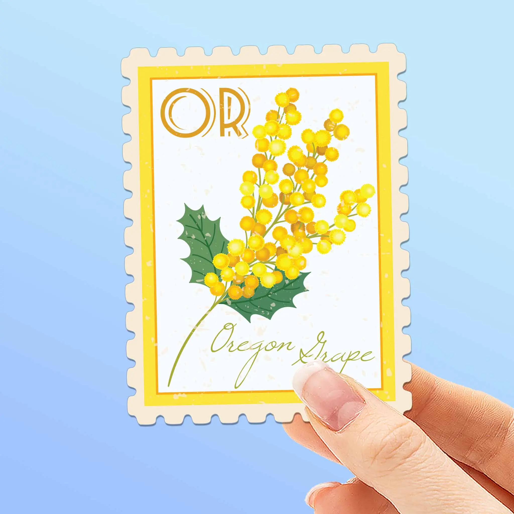 Oregon State Flower Oregon Grape Sticker - OR Vintage Stamp Decal