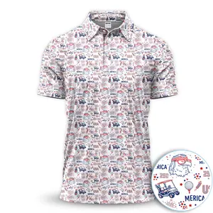 Patriotic Golf Polo Shirt Men’s Funny Eagle Merica 4th Of July Fireworks Summer Outfit Wear