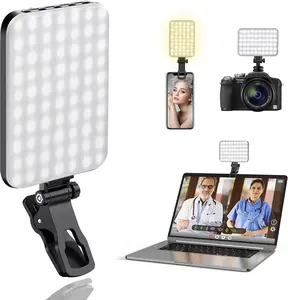 60 LED Portable Selfie Light for Video Conferencing – Rechargeable 2200mAh, CRI 97+, 3 Light Modes, Clip & Tripod Adapter – Compatible with iPhone, Webcam, Ideal for Photos & Makeup Cellphone Smartphone