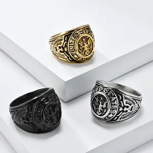 Vintage Eagle Engraved Titanium Steel Men'S Ring, Hip Hop Stainless Steel Index Finger Ring, Urban Streetwear Jewelry