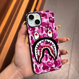 Trendy B-Bape Shark Purple Phone Case Liquid silicone for Iphone 16 15 promax 14 plus 13 12 11 full cover drop proof