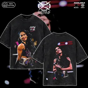 [Octa-X] AJ Lee "Crazy Is My Superpower" WWE Graphic Tee, Vintage Washed Oversized T-Shirt, Black Widow Diva Champion Shirt for WWE Fans 100% Cotton, Wrestling Event Outfit