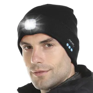 VUB Smart Knitted Hat with Rechargeable LED Light & Bluetooth Music Stereo Sound Hands-Free Calling USB Charging Winter Warming Beanie