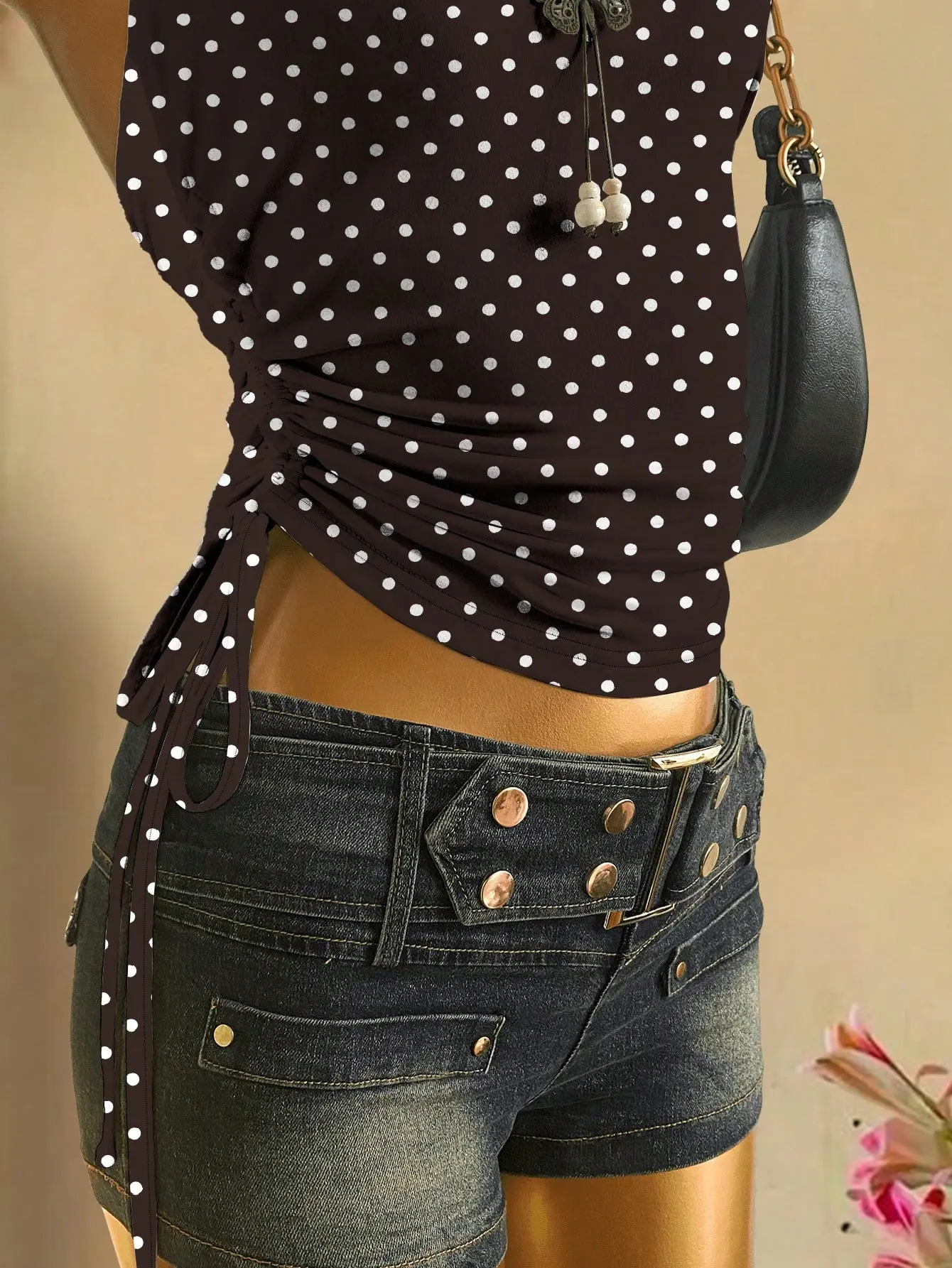 Women's Casual Drawstring Tie-Front Cropped Tube Top