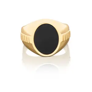 Gold Oval Black Onyx Ring for Men - Oval Center Cubic Zirconia Ring, 14k Heavy Plated Gold, High Quality Ring with Lifetime Replacement Guarantee