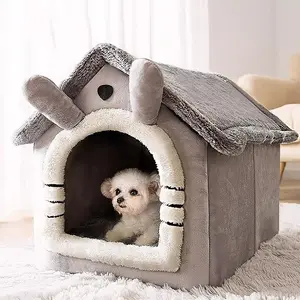 Breathable Warm Plush Pet House, Indoor Outdoor Dog Bed with Sponge Filling, All-Season Kennel for Small Medium Breeds, Dogs & Cats