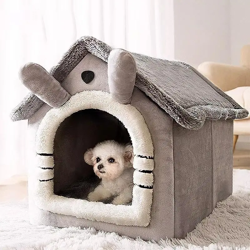 Breathable Warm Plush Pet House, Home, Indoor Outdoor Puppy Dog Bed with Sponge Filling, All-Season Kennel for Small Medium Breeds, Dogs & Cats