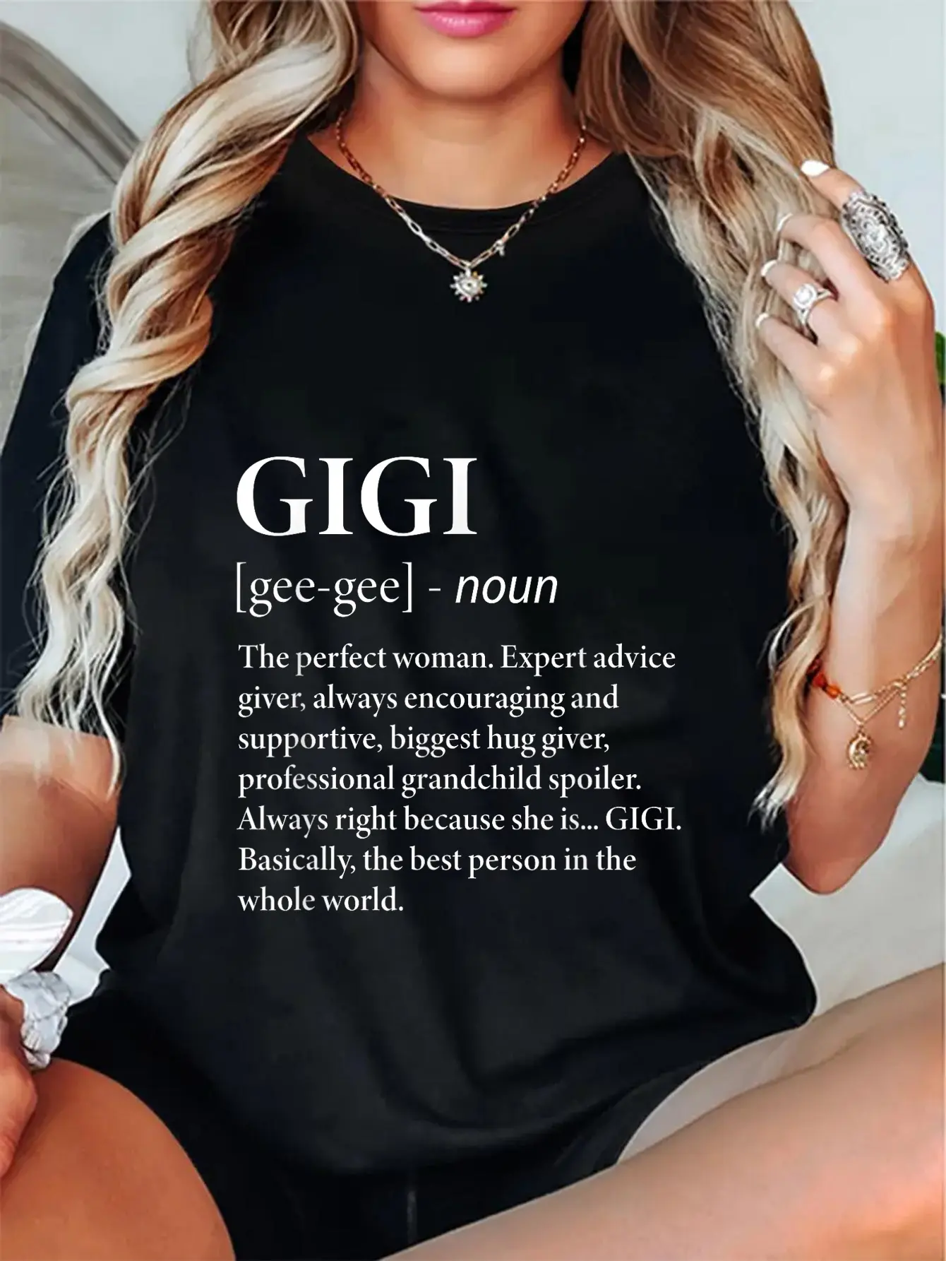 Women's Casual Graphic T-Shirt, Funny Gigi Definition 100% Cotton Crewneck Short Sleeve Tee, Gift for Grandma, Everyday, Vintage, Top, Playful Look, Round Neck