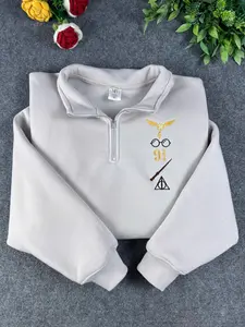 Embroidered Magic Wizard Quater Zip, Vintage Bookish Crewneck, School House T-shirt, Pullover Gift for Fans