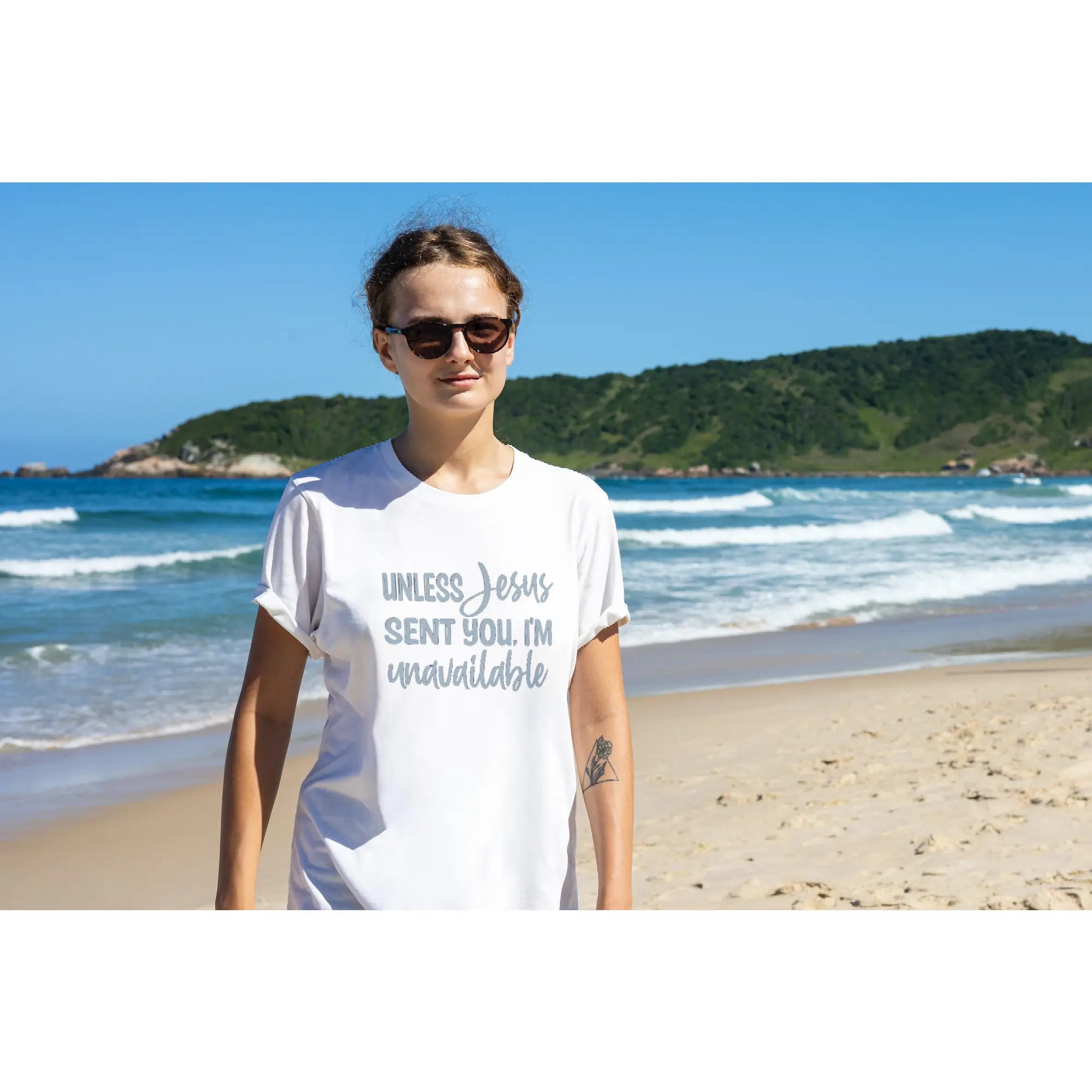 Unless Jesus sent you, I'm unavailable T-shirt Top Stylish Cotton Menswear White Handmade Tee Love
