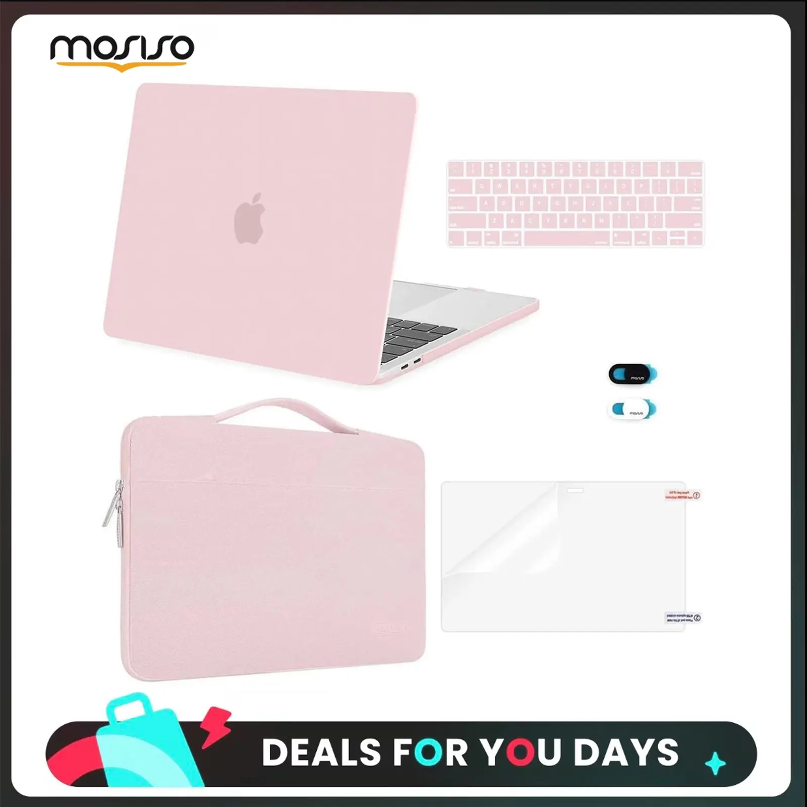 MOSISO Plastic Hard Case Bundle for 13in MacBook Pro (M2 2026/2025/2024-2016, A2338 M1 A2251 A2289 A2159 A1989 A1708 A1706) - Sleeve Bag, Keyboard Covers, Webcam Cover, Screen Protector for School, Office