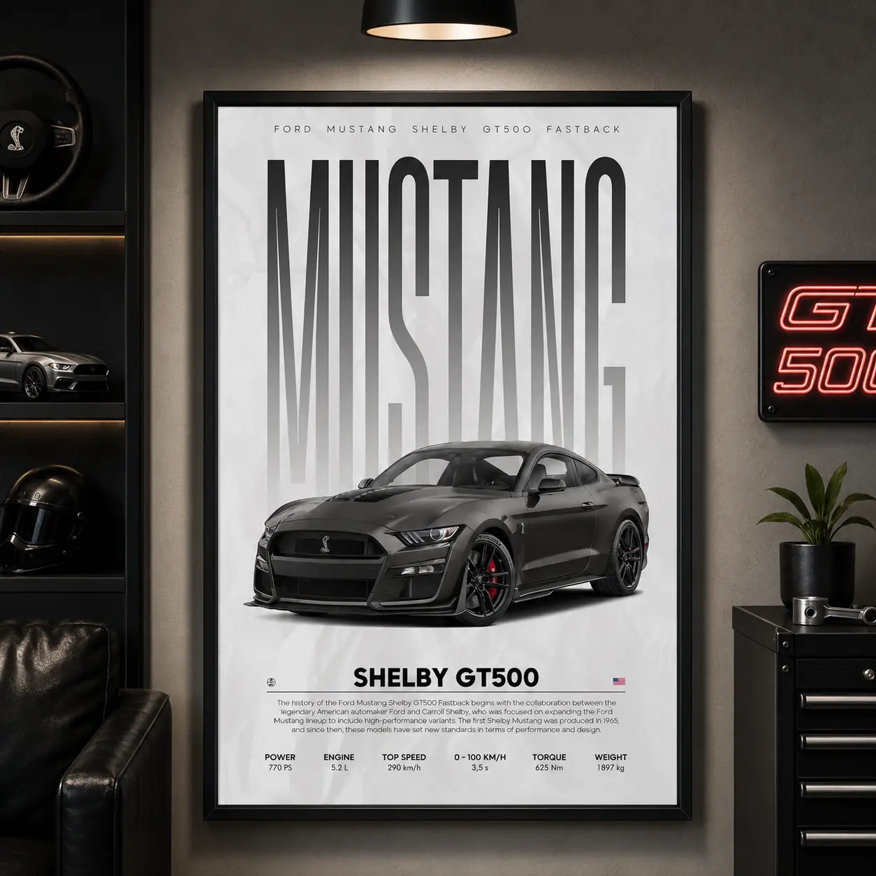 Ford Mustang Shelby GT500 Poster Unframed | Muscle Car Wall Art | Automotive Garage Decor | Car Lover Gift