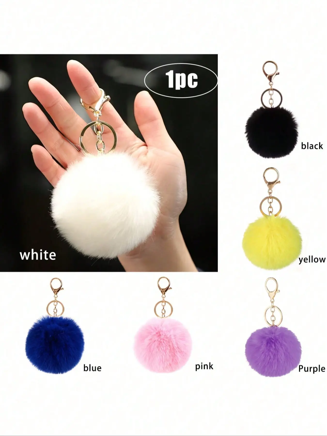1pc Plush Pom Keychain Cute Soft Key Chain Ring Purse Bag Backpack Charm Car Pendant Earbud Case Cover Accessories Women Girls Gift