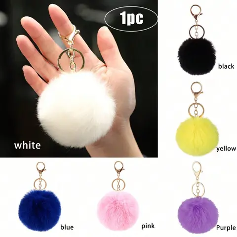 1pc Plush Pom Cute Soft Key Chain Ring Keychain for Bags Purse Bag Backpack Charm Car Pendant Earbud Case Cover Accessories Women Girls Gift
