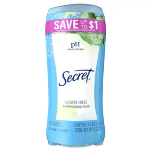Procter & Gamble Secret Invisible Solid Antiperspirant Deodorant for Women Shower Fresh 24 HR Protection 2.6 Oz Each 2 Pack pH Balanced Gentle Cleanser