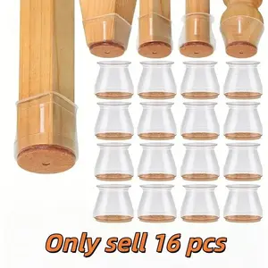 16pcs Transparent Silicone Chair Leg Caps with Felt Pad, Anti-Scratch Noise Reduction Floor Protectors, Easy Install for Home Office Use