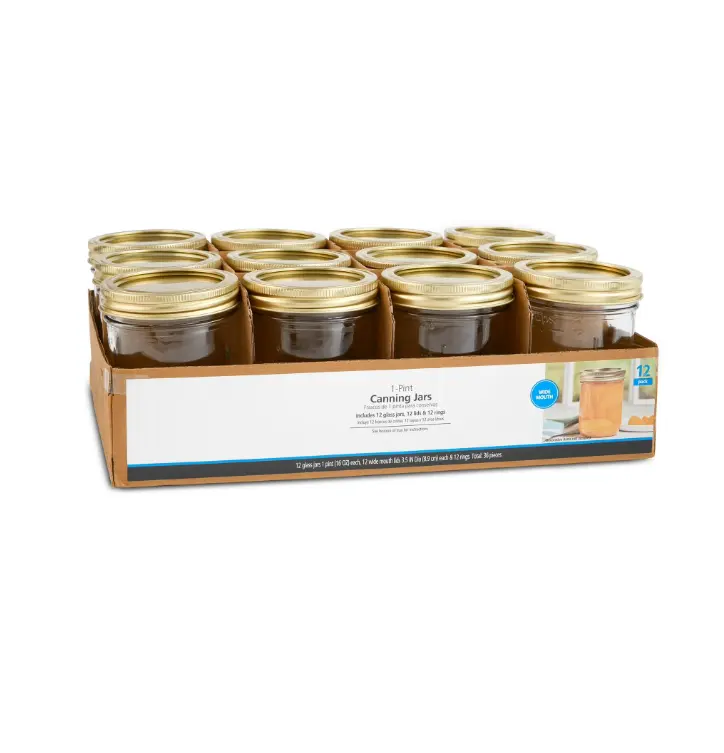 Wide Mouth 16 oz Mason Jars 12pk Pint Canning Jars with lids Bulk Glass Jars for Meal Prep Overnight Oats Salads Iced Coffee Crafting Candle Making