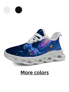 Kids Style - Breathable Mesh, Non-slip Thick Sole & Shock Absorption - Campus/Daily - Navy Blue Starry Sky Dinosaur Sneakers, Children's Day Gift
