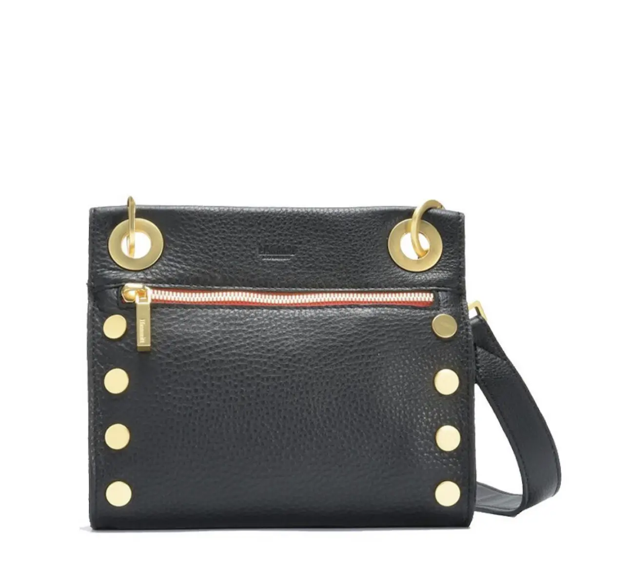 Hammitt Tony Small Black Crossbody Bag – Designer Leather Purse with Red Zip & Gold Hardware