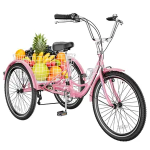 MOPHOTO Adult Tricycles 7 Speed, Adult Trikes 26 inch 3 Wheel Bikes, Three-Wheeled Bicycles Cruise Trike with Shopping Basket for Seniors, Women, Men.