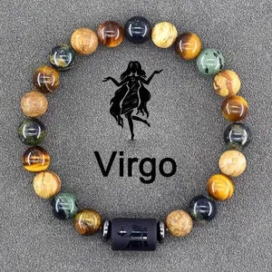 [LuckyVibes Studio]Zodiac Bracelets for Women 12 Constellations Healing Crystal Stone Beads Bracelet Birthday Zodiac Gifts Horoscope Spiritual Bracelet