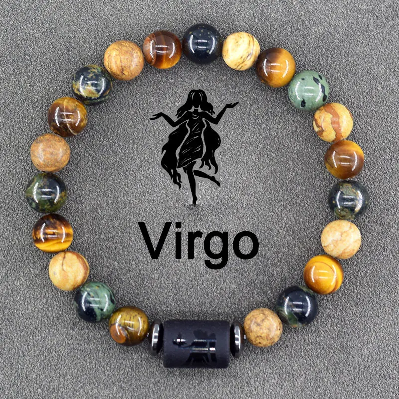 [LuckyVibes Studio]Zodiac Bracelets for Women 12 Constellations Healing Crystal Stone Beads Bracelet Birthday Zodiac Gifts Horoscope Spiritual Bracelet
