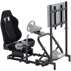 Supllueer Racing Sim Cockpit with Ergonomic Seat&Monitor Stand Fit for Logitech/Fanatec/Thrustmaster G27 G923 G920,50mm Large Round Tube Driving Simulator Stand, No Steering Wheel/Shift/Pedal/TV