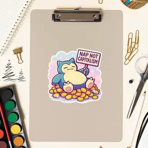 Nap Not Capitalism, Snorlax Vinyl Sticker, Vinyl waterproof sticker, Gift for Game lovers