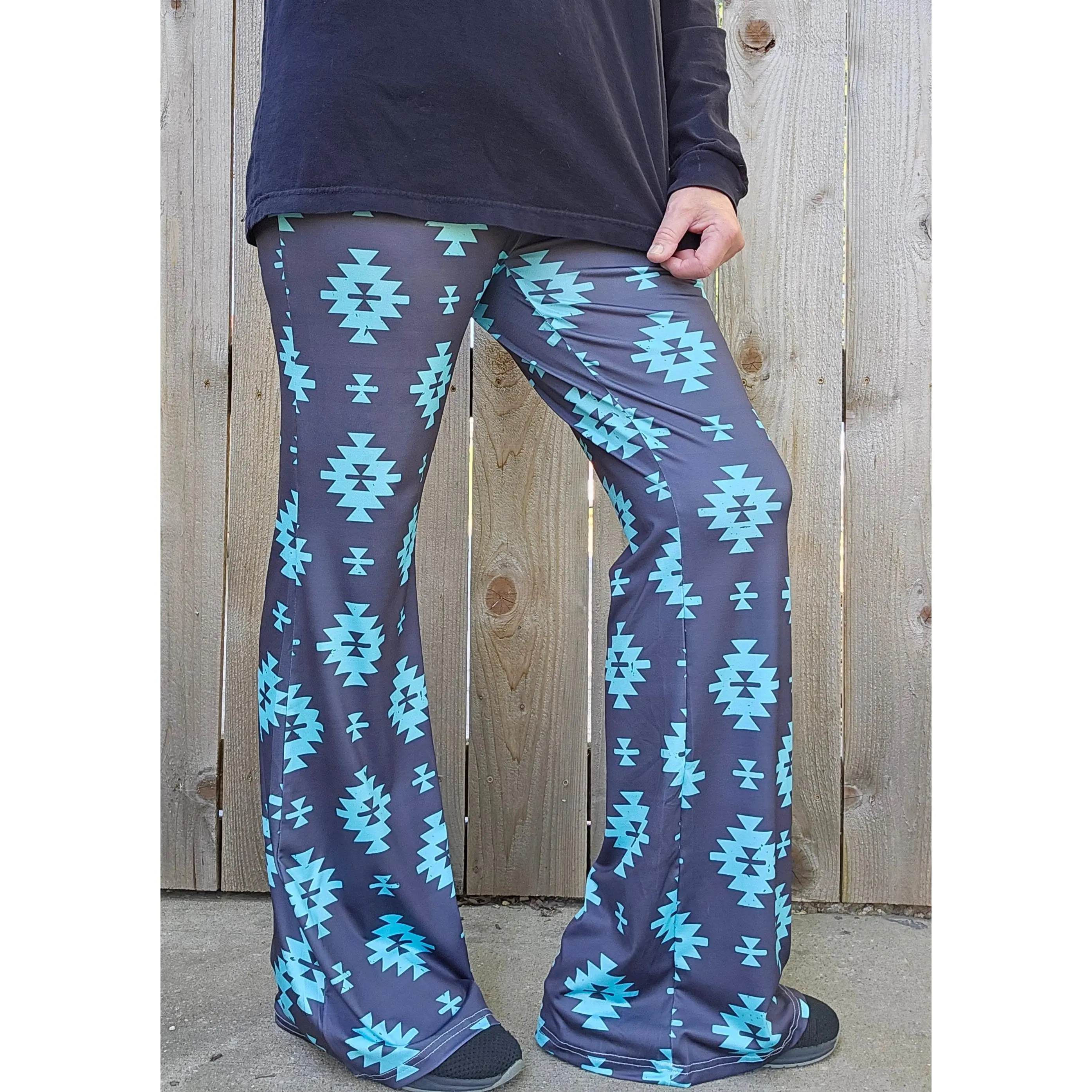 Baha Ranch Charcoal Turquoise Aztec Flare Pants